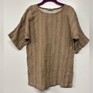 Conscious Clothing Brown Tan Striped Linen Cotton Blouse Size Small